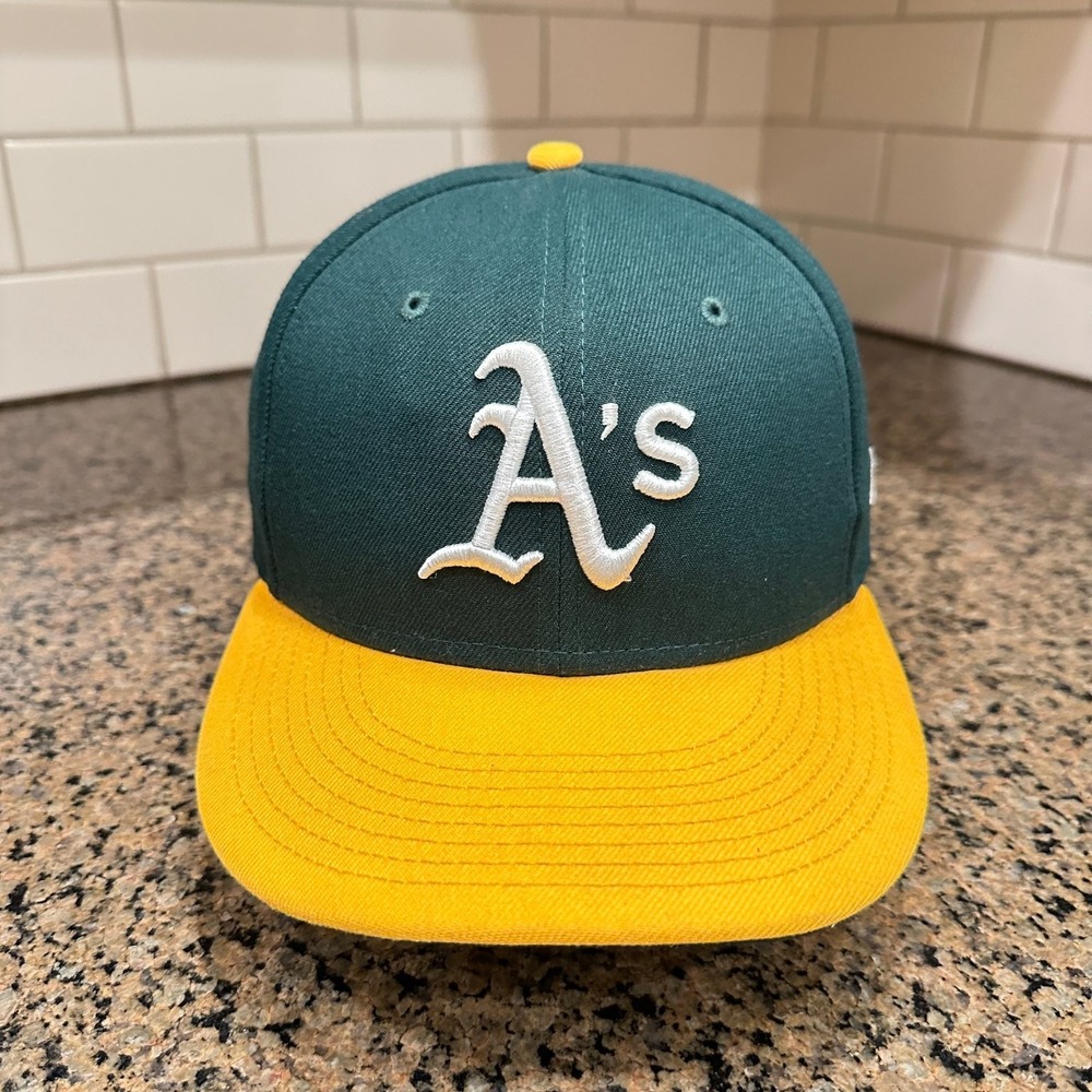 Oakland Athletics New Era 59FIFTY Fitted Hat 7 1/4 Green Yellow MLB On-Field